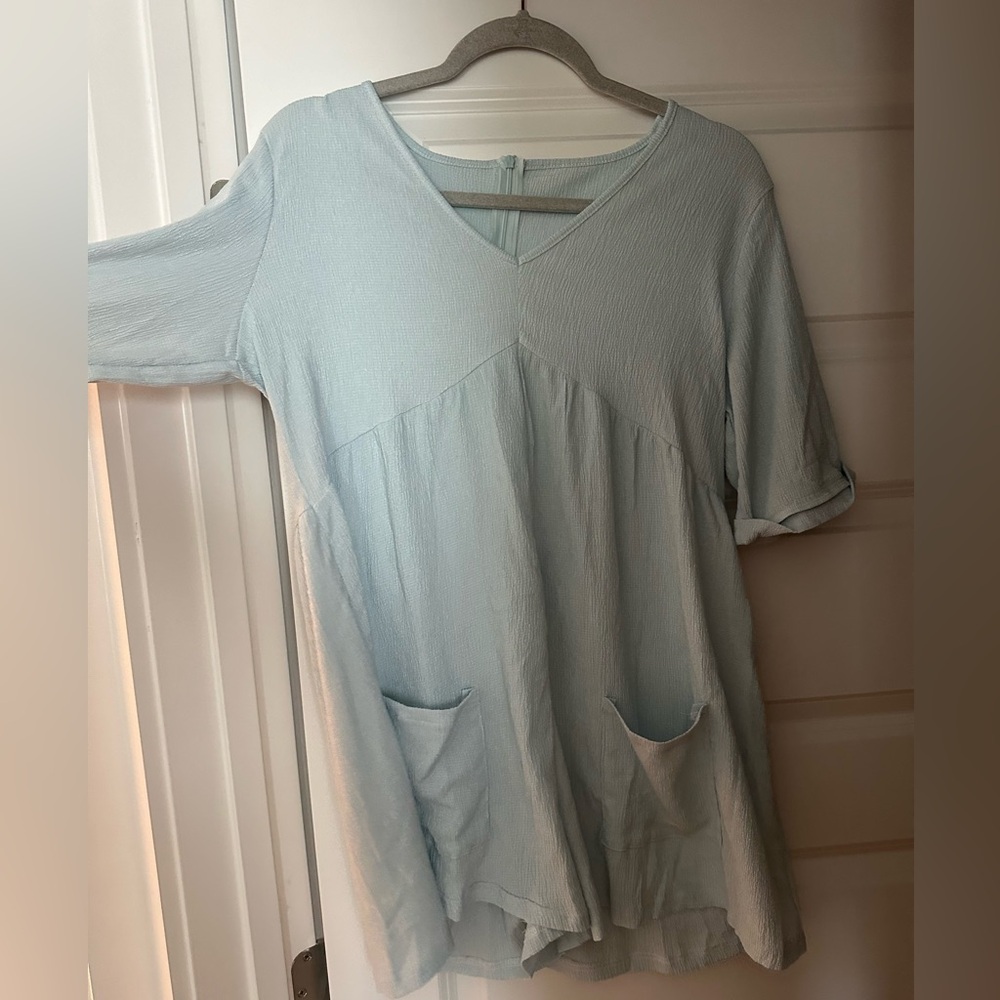 Baby blue linen romper